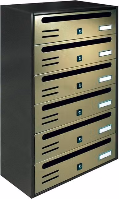 ALUBOX CUBO Cassette Postali Condominiali da 6 Posti in Lamiera Zincata, Colore Antracite con Sportelli Bronzo Antico, L/P/H: 63,5 x 38,5 x 25 cm