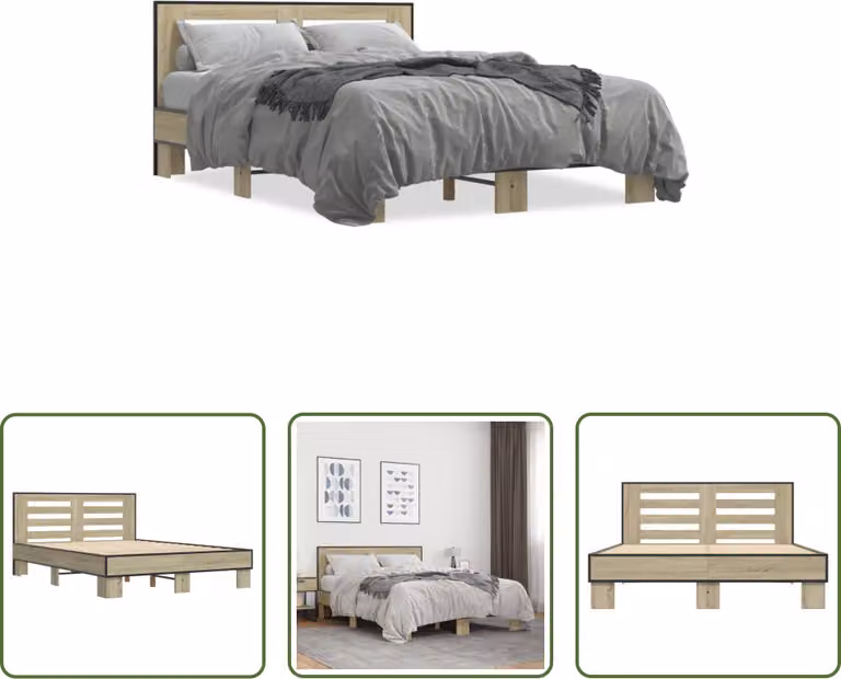 The Living Store Struttura per letto in rovere Sonoma 120x200 cm Materiale a base di legno e metallo
