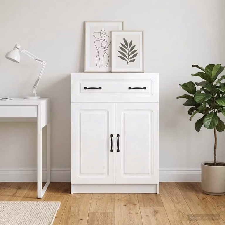 Credenza moderna vidaXL in legno ingegnerizzato bianco lucido, L: 66 cm, P: 34,5 cm, H: 87 cm
