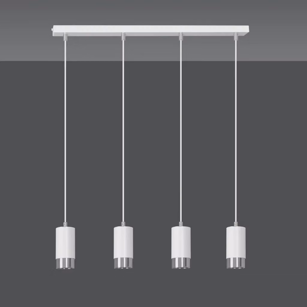 Lampadario Norreno Luceart-Classic con 4 Luci a Cilindro in Acciaio Inox Bianco e Cromo – 2