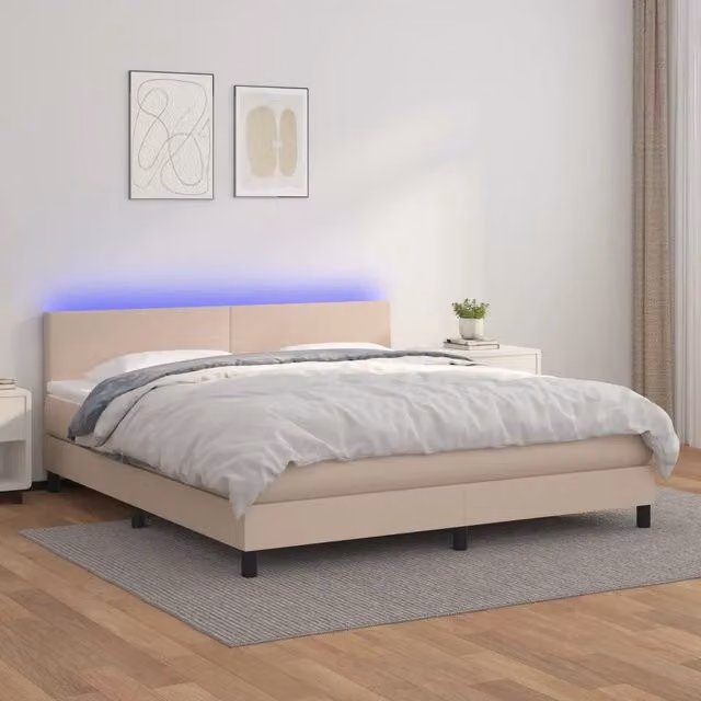 Letto con giroletto a molle e illuminazione LED vidaXL, colore cappuccino, L/P: 180 x 200 cm