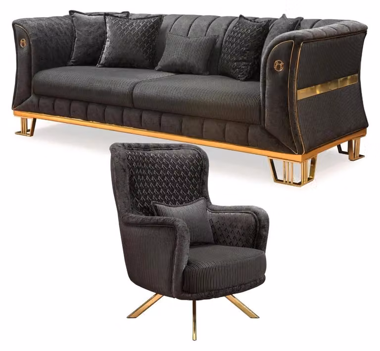 Das moderne Wohnzimmer Set (Sofagarnitur 3+1) harmoniert perfekt mit Textilien
