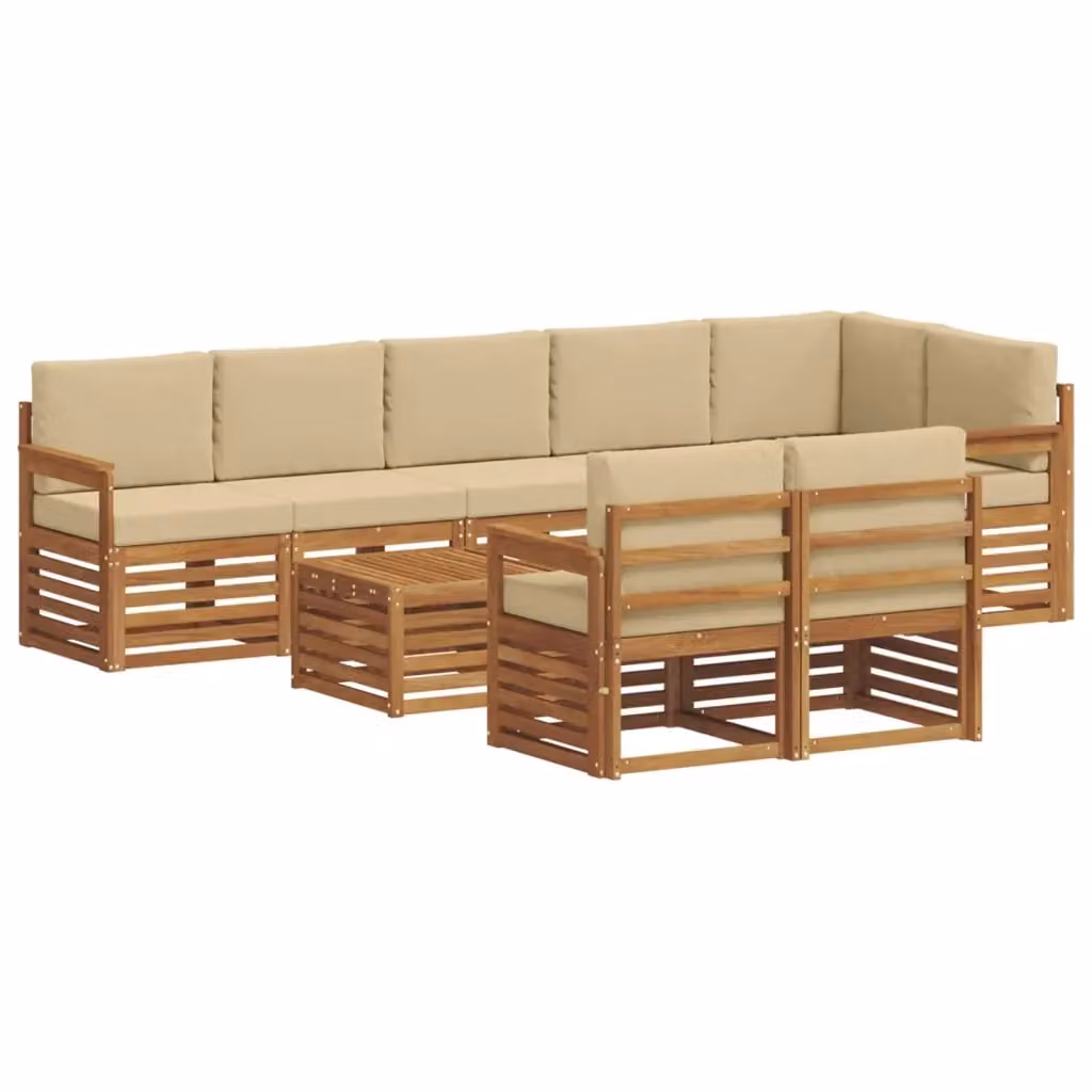 Set di divani da esterno a L vidaXL in legno di acacia con cuscini beige e marrone e tavolino da caffè – 2