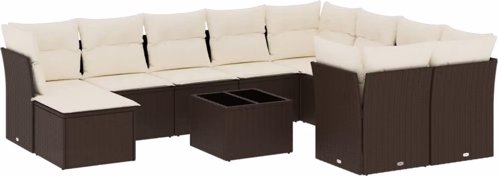 Set Divani da Giardino 11 pz con Cuscini Polyrattan Marrone