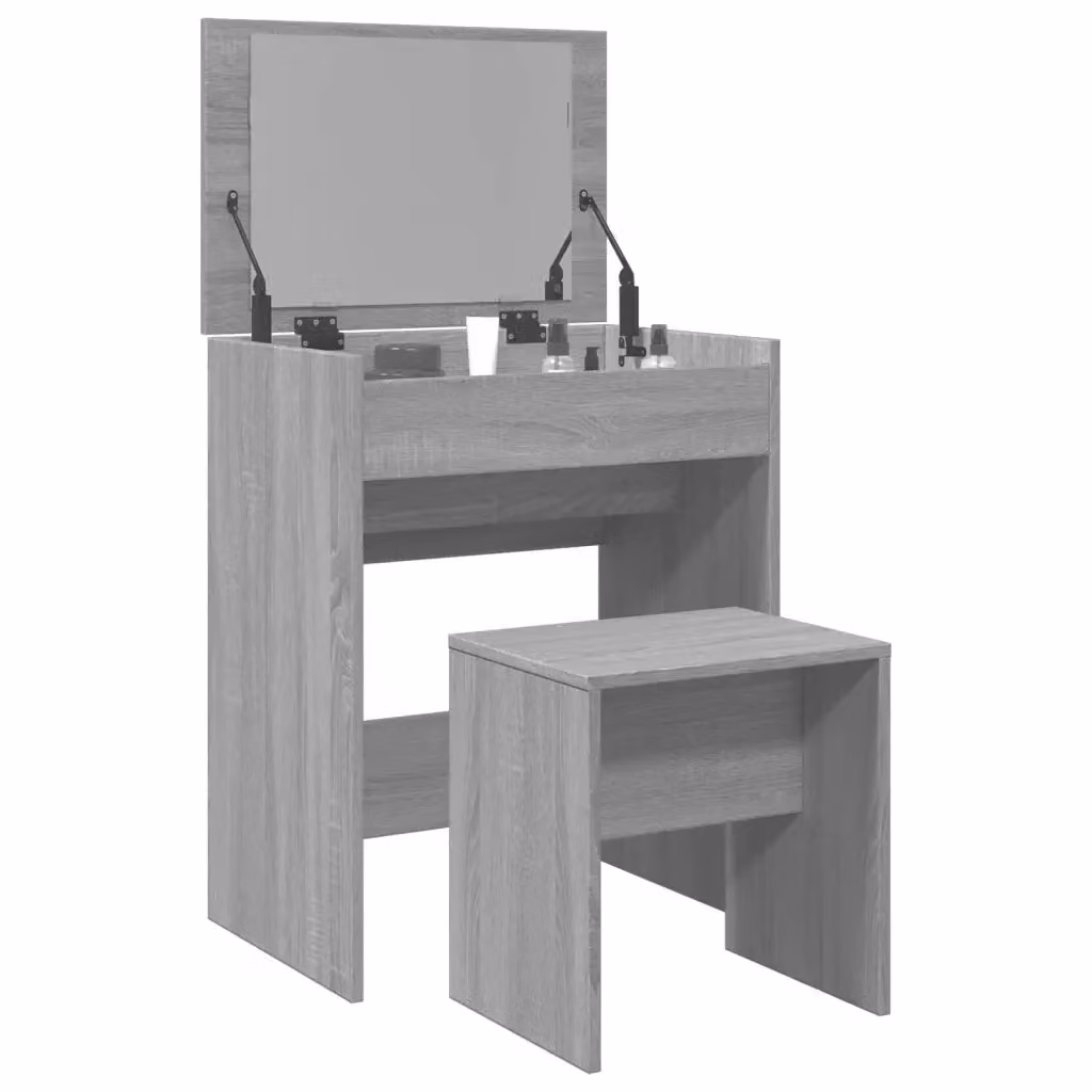 Toeletta con tavolo da trucco e sgabello in legno Grigio Sonoma L: 60 cm, P: 40 cm, H: 113,5 cm – 2