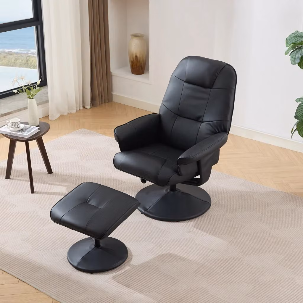 Poltrona relax MIVRAY nera con massaggio a 5 punti, riscaldamento seduta e poggiapiedi, girevole e reclinabile in similpelle PU – 2