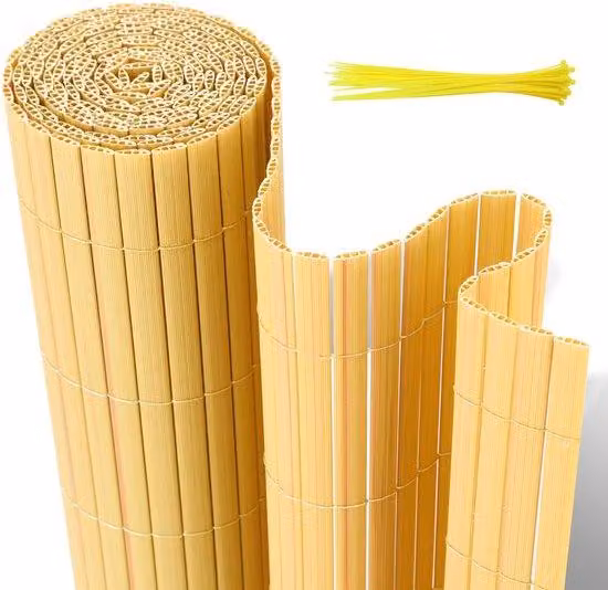 Recinzione da giardino in PVC 0,9x4 m - Forma a W, resistente alle intemperie e al vento, resistente ai raggi UV, per giardino e terrazza - Bambù