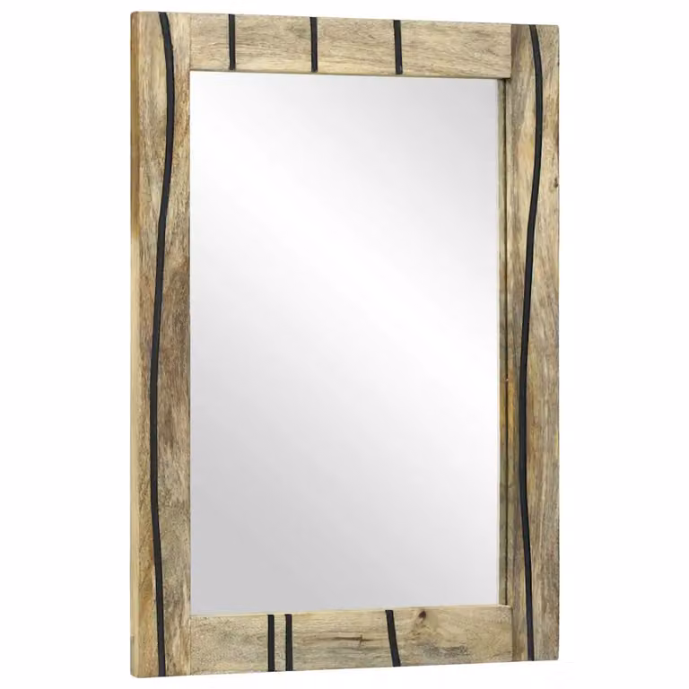 Specchio da bagno rettangolare minimalista vidaXL in legno e vetro, colore beige/marrone, L: 50 cm, P: 2,5 cm, H: 70 cm