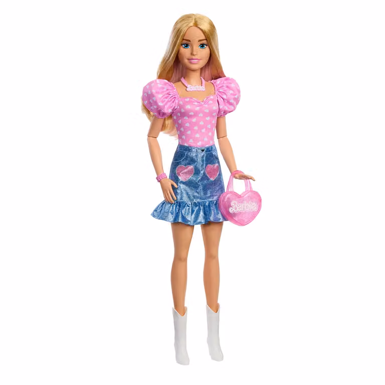 Mattel Barbie Grande Amica con Accessori, Bambola Fashion Rosa e Bianca con Abiti Rimovibili e Borsa Cuore, Altezza: 71 cm