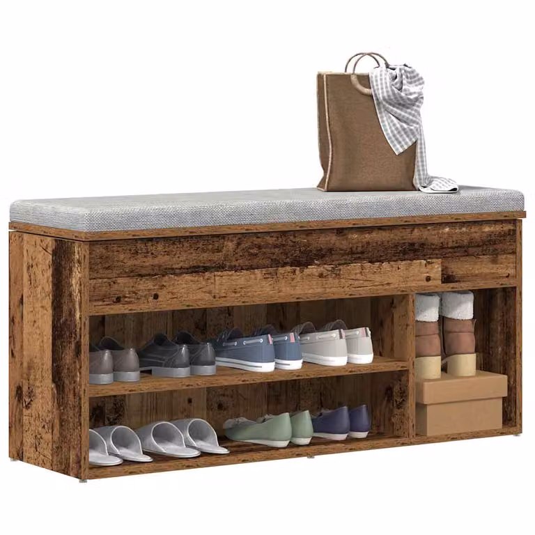 Scarpiera vidaXL in legno rustico marrone con seduta integrata L 102 x P 30,5 x H 45 cm