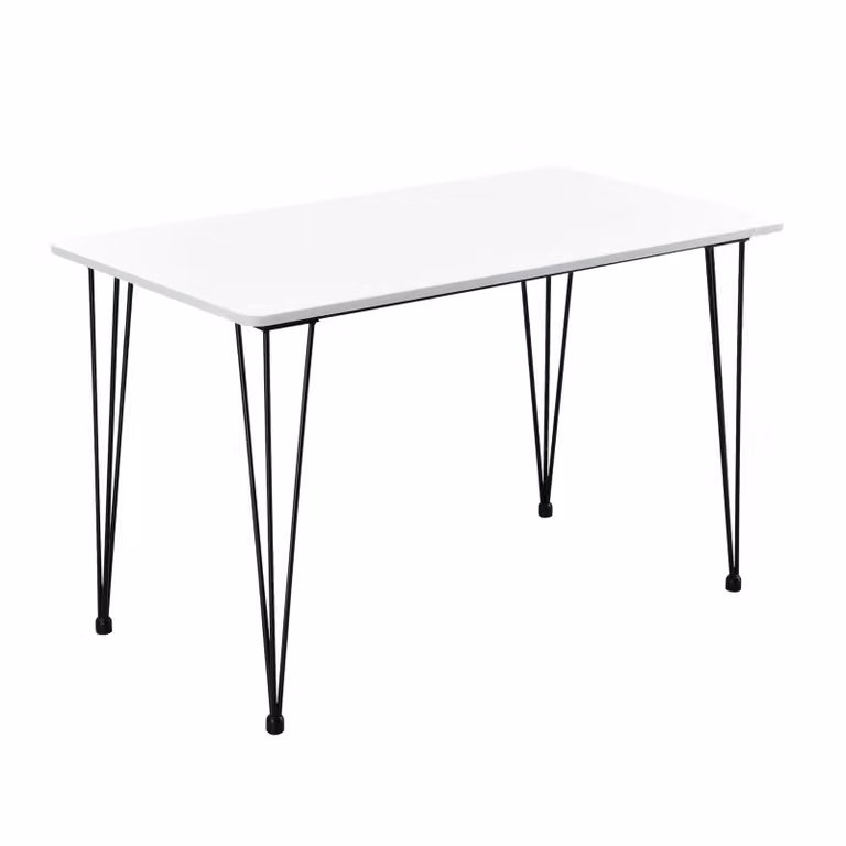 In And OutdoorTavolo da pranzo Veinno - 120x70x75 cm - MDF e acciaio - Bianco - Tavolo elegante e minimalista