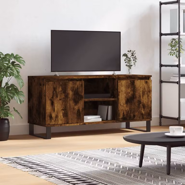 vidaXL Mobile Porta TV Rovere Fumo in Legno e Metallo, L 104 cm x P 35 cm x H 50 cm