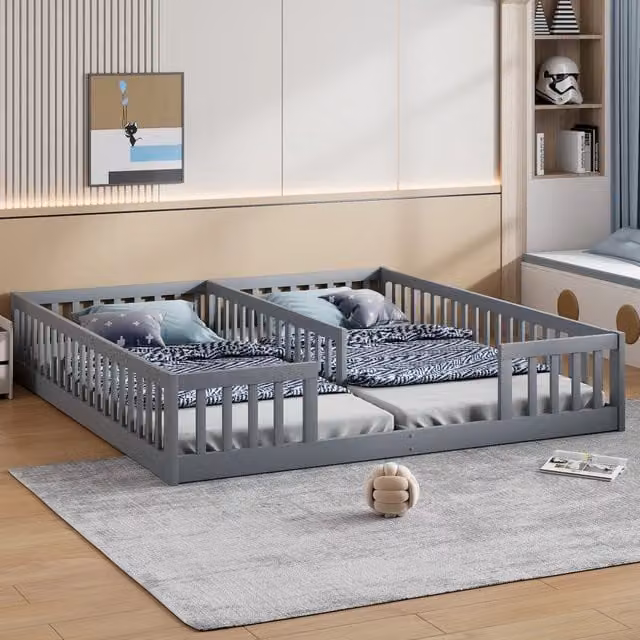 Letto per bambini REDOM in pino e MDF con sponde, Grigio, L: 90 cm, P: 200 cm