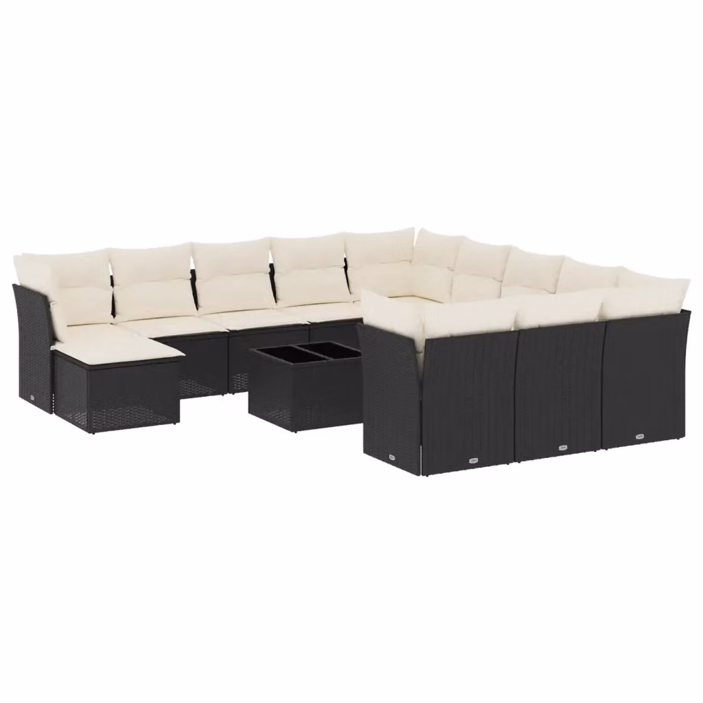 Set di divani da giardino vidaXL in polyrattan nero con cuscini e tavolino da esterno a forma di U – 2
