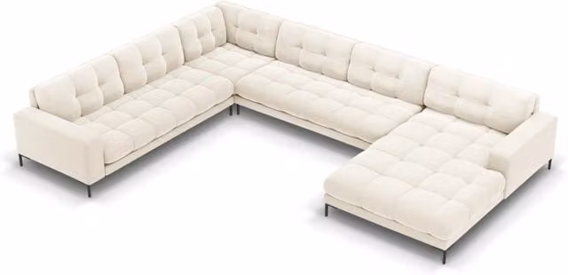 Divano panoramico Bali Cosmopolitan Design a 7 posti in velluto beige chiaro con configurazione a sinistra