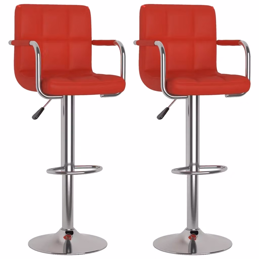 Set di 2 sgabelli da bar vidaXL regolabili in altezza con rotazione a 360 gradi e braccioli in similpelle rossa – 2