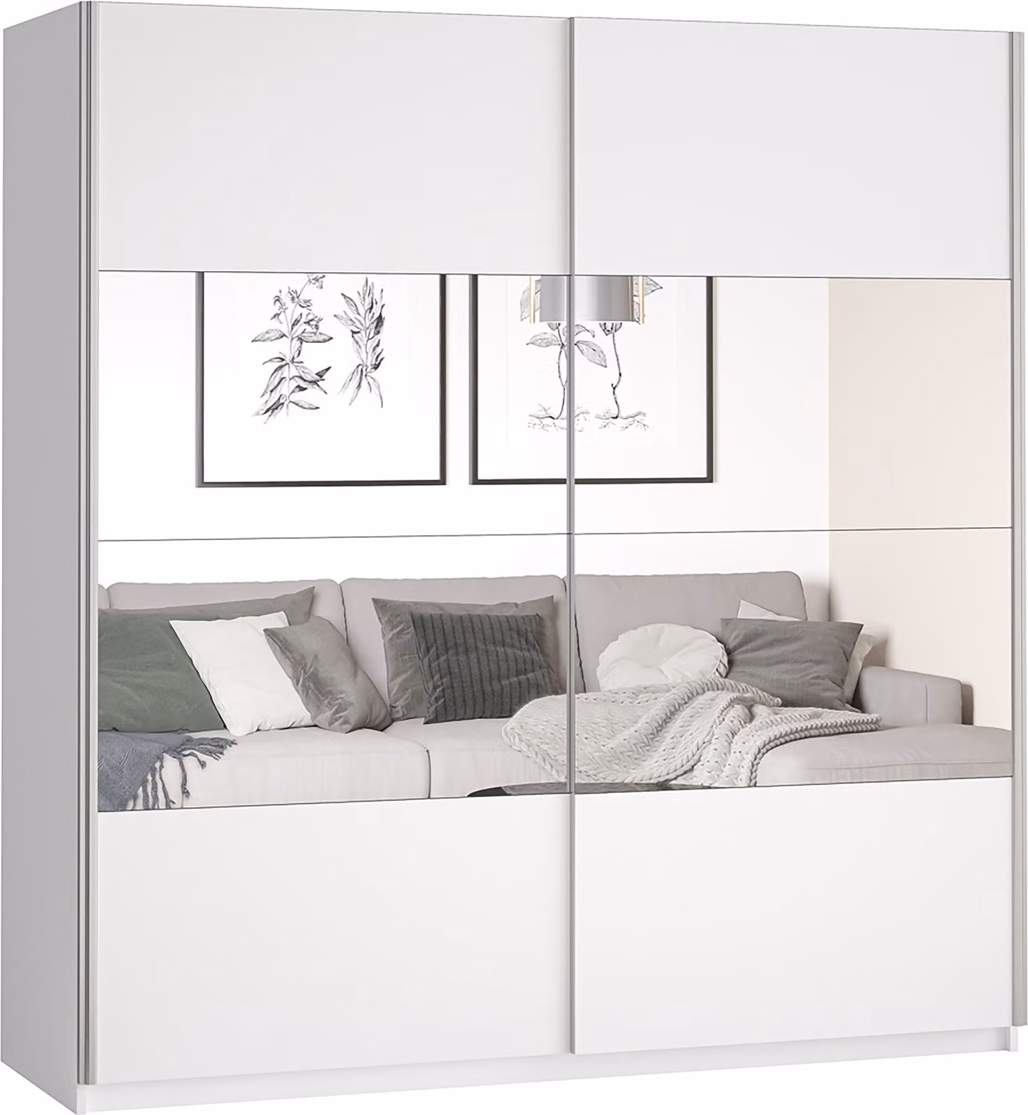 Armadio a porte scorrevoli Masseno BETTINA 200 cm, armadio da camera da letto a 2 ante con specchio, bianco