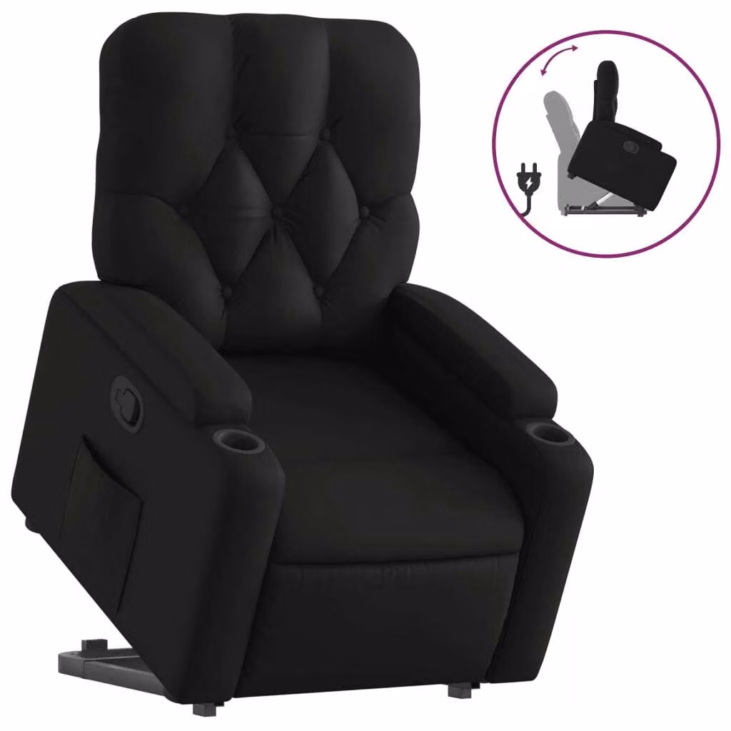 Poltrona Alzapersona Reclinabile Nera in Pelle finta