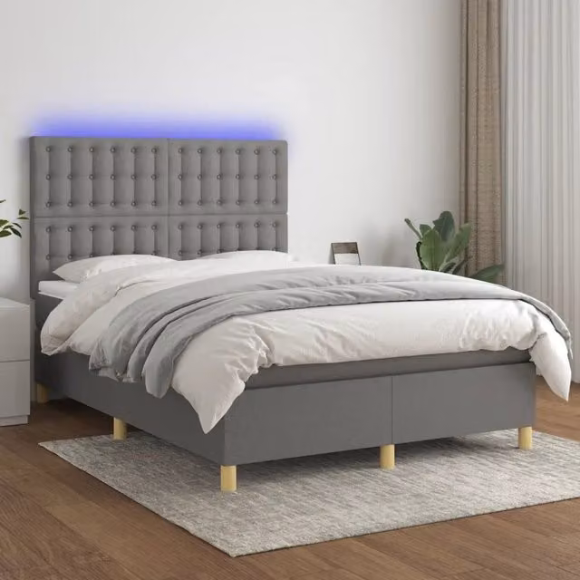 Letto Ibrido vidaXL con Materasso a Molle, Illuminazione LED e Porta USB, Grigio Scuro, L/P: 140 x 190 cm