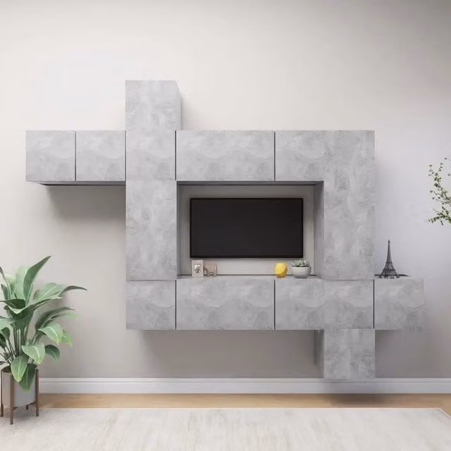 Set di Mobili Porta TV 10pz Grigio Cemento in Legno Multistrato 3079157