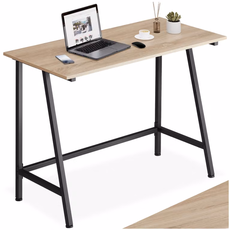 Scrivania da scrittura TecTake in stile industriale con piano in legno rovere e struttura in metallo, L: 100 cm, P: 50 cm, H: 77 cm