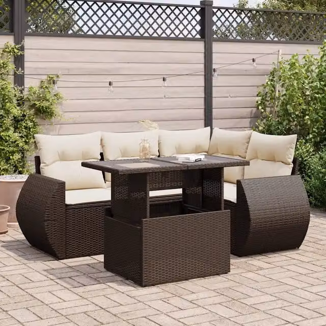 Set Divano da Giardino 5 pz con Cuscini Marrone in Polyrattan 3326634