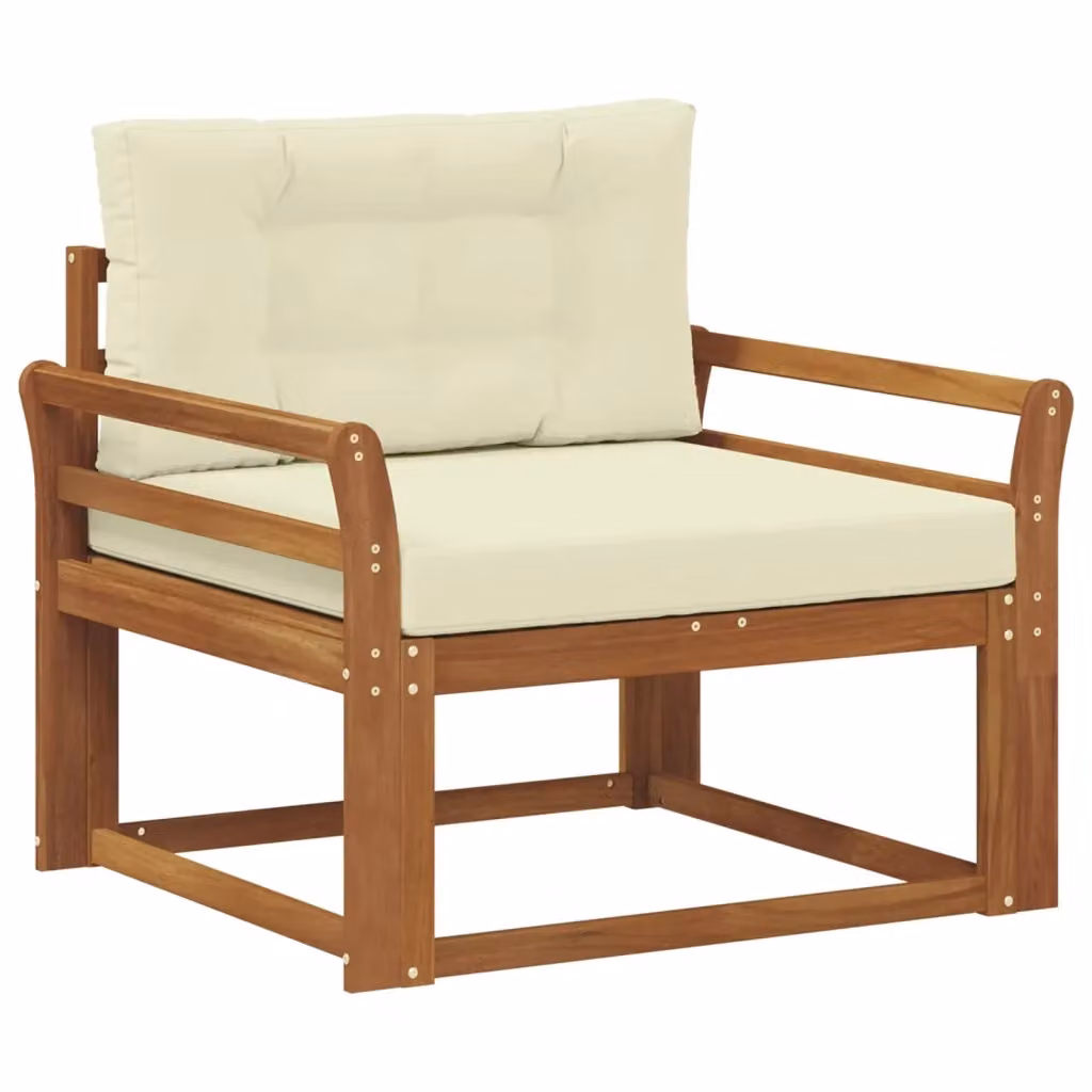Divano componibile centrale per esterno in legno di acacia con cuscini beige e marrone Naturale 388393 – 2