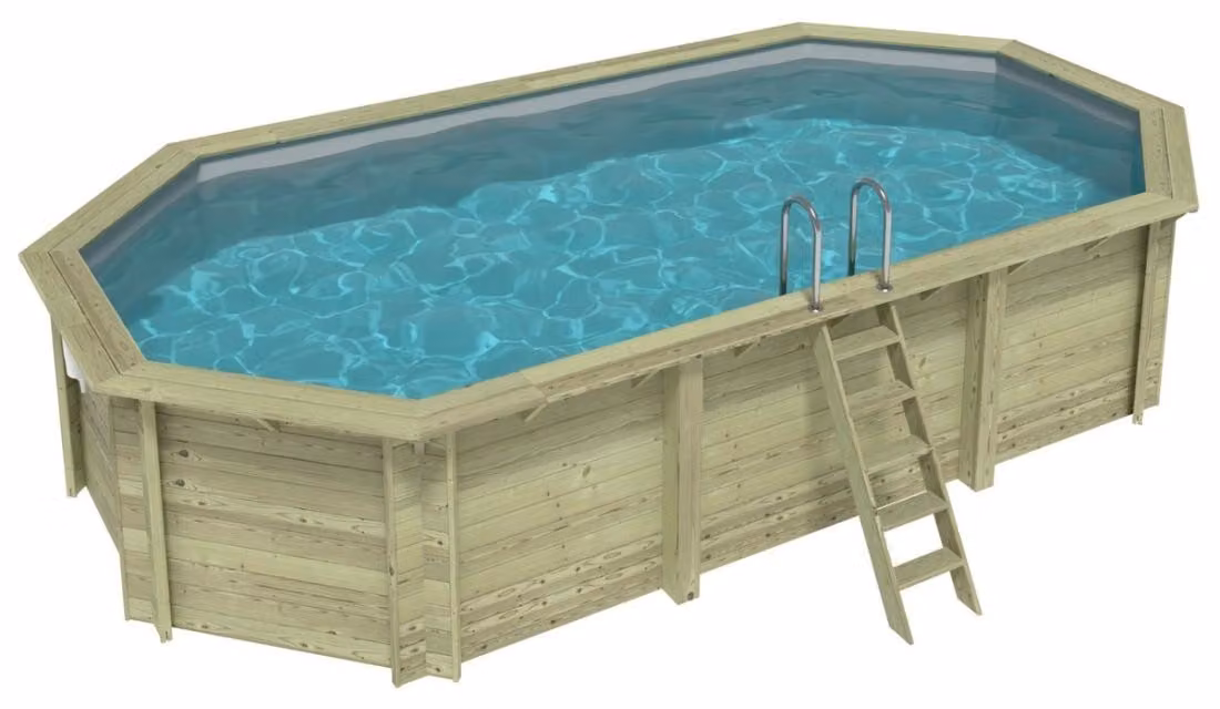 Piscina in legno NEMO 7.3 x 3.97 - H.1.45 m, grigio, con supporti da cementare