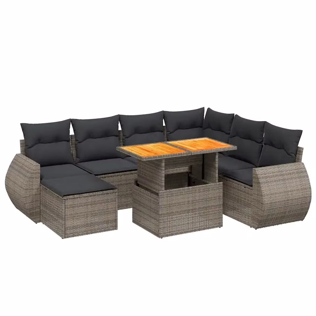 vidaXL Set Divano da Giardino 8 pz in Polyrattan Grigio con Cuscini e Tavolino – 2