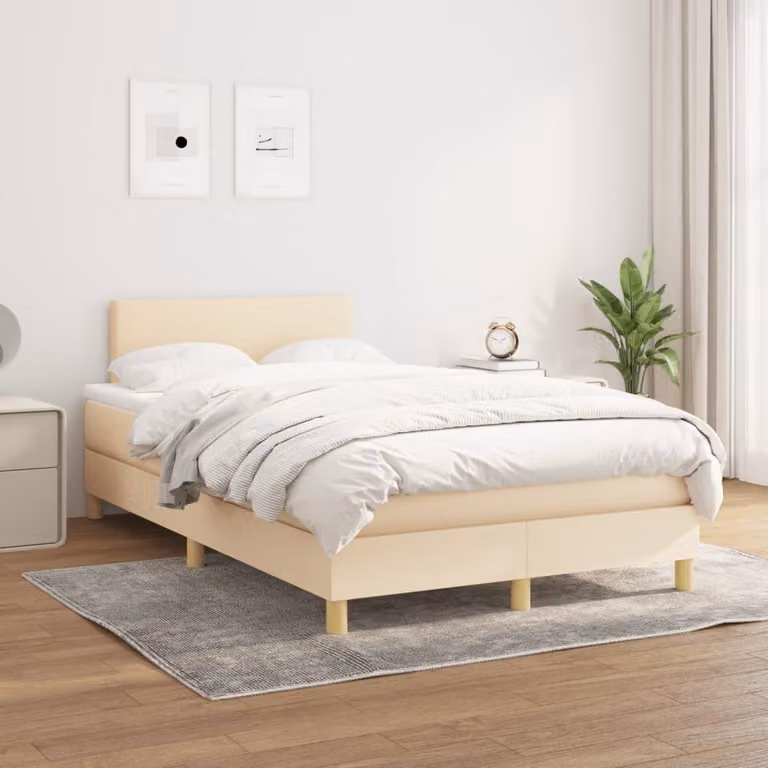 Maison Exclusive - Giroletto a Molle con Materasso Crema 120x200 cm in Tessuto