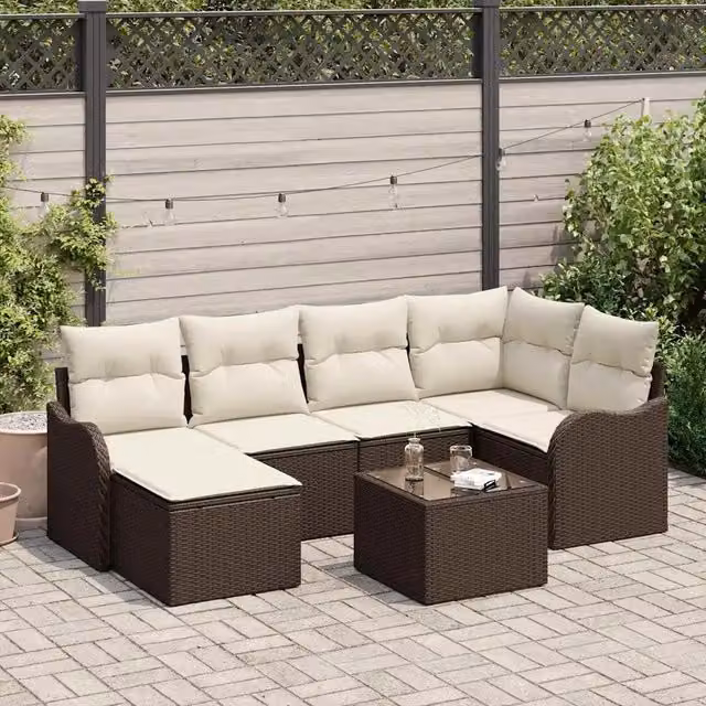 Set Divano da Giardino 7 pz Marrone polyrattan 3345778