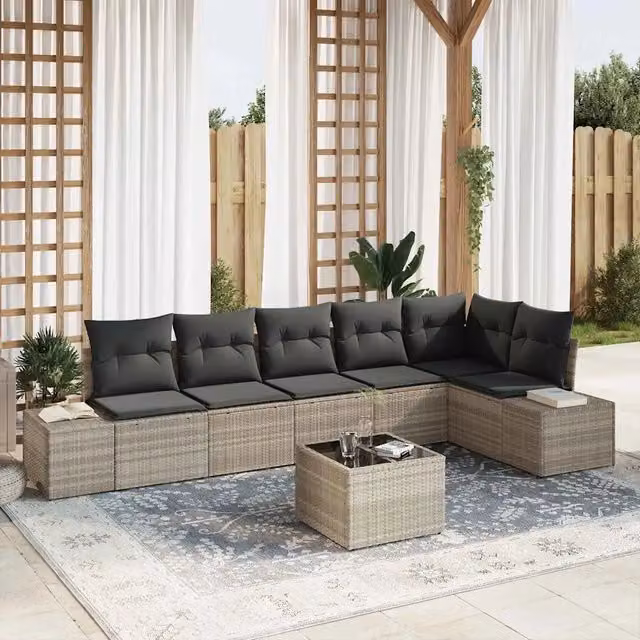 Set Divano da Giardino 7 pz Grigio chiaro polyrattan 3347092