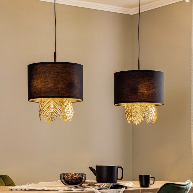 Lampada a sospensione Malviras Lucande, dimmerabile, Nero, Soggiorno / Sala da pranzo, Tessuto / Stoffa / Seta, Design, Lampada a sospensione