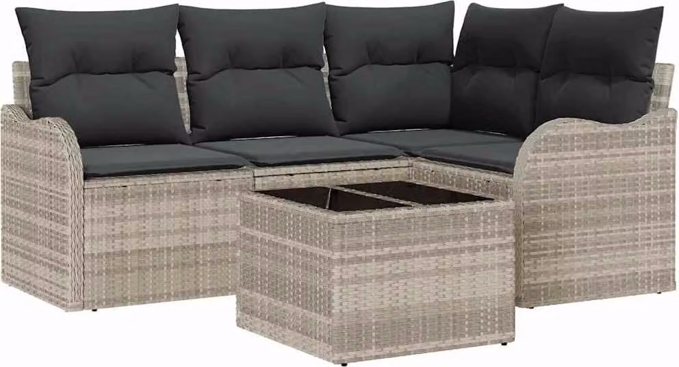 Set Divano da Giardino Grigio chiaro polyrattan