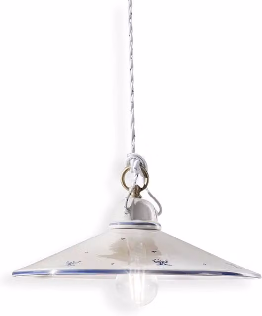Sospensione Classica Asti Ceramica E Ottone Decorato Filo Blu 20Cm 1 Luce E27
