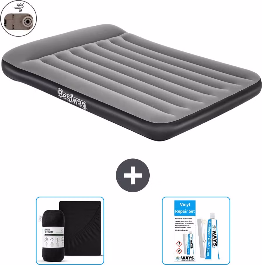Materasso gonfiabile Bestway - Letto alla francese - 137 x 191 x 30 cm - Grigio - Accessori inclusi