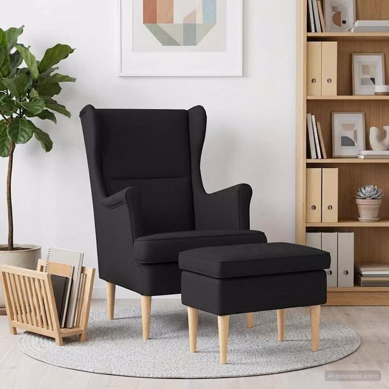 Set di Poltrona con Ottomano vidaXL in Tessuto Nero per Soggiorno e Camera da Letto