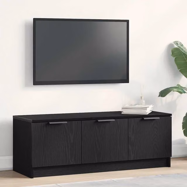 Mobile TV 102 x 35 x 36,5 cm Rovere Nero Legno ingegnerizzato