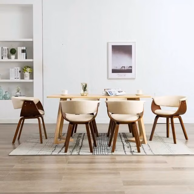 Set di 6 sedie da pranzo vidaXL in legno e similpelle color beige e marrone per cucina e sala da pranzo