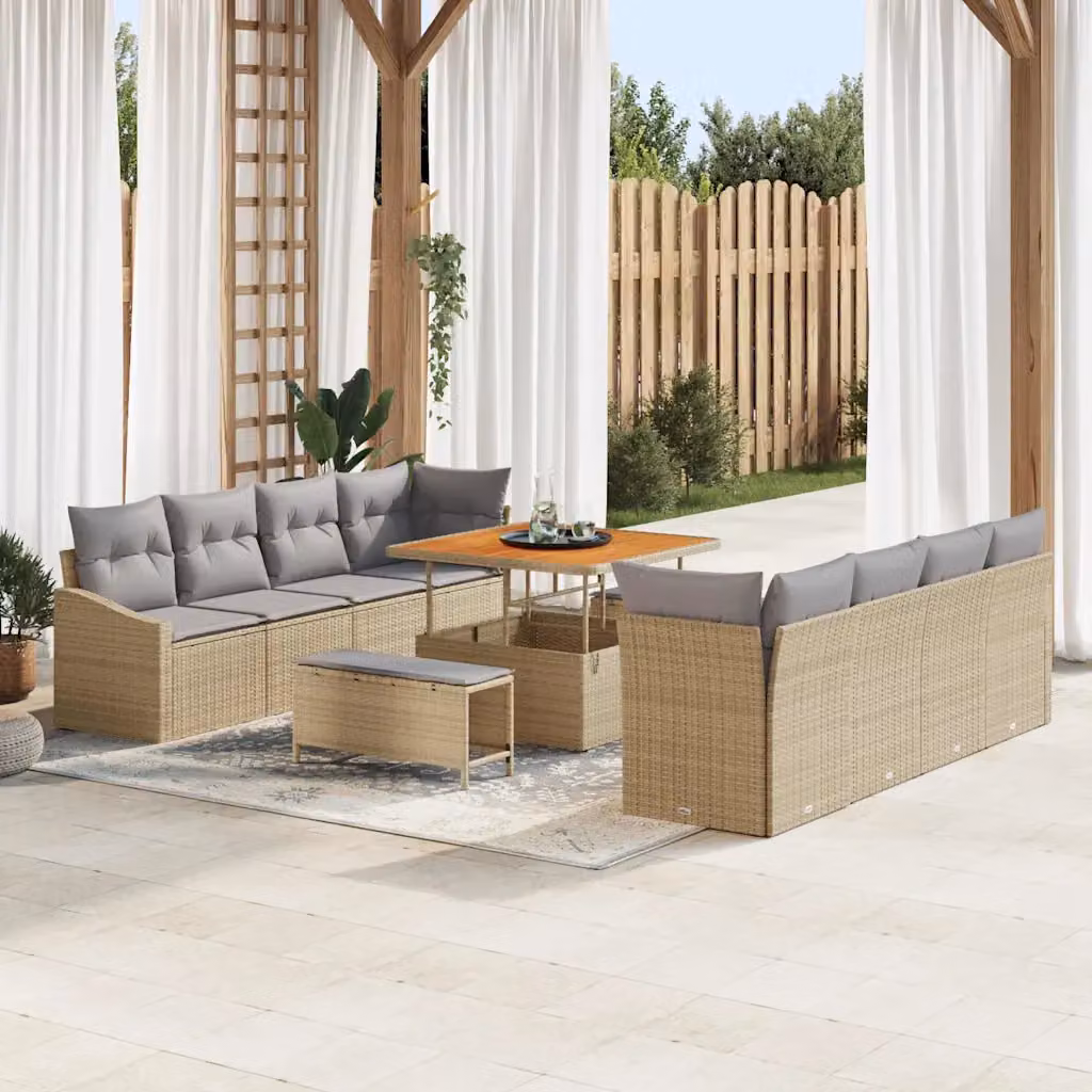 Set Divano da Giardino vidaXL 11 Pezzi Beige con Cuscini e Struttura in Metallo e Legno di Acacia – 1