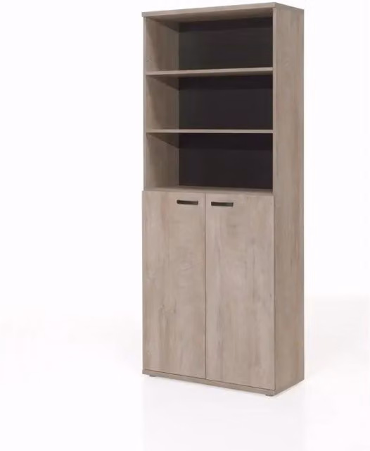 Biblioteca da Ufficio robusta - Mobile 2 Porte e scaffali Rovere grezzo e Nero | Collezione YUKON