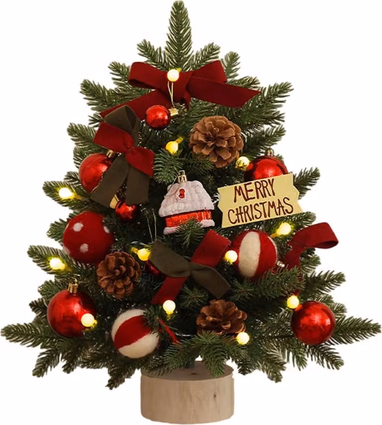 Mini Albero di Natale Artificiale, Albero di Natale Artificiale con Illuminazione, Albero di Natale di 45cm per Decorazioni da Tavola da Pranzo Bar Ufficio Casa, 45CM