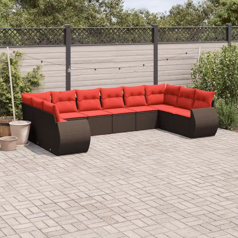 Maison Exclusive - Set da giardino 10 pezzi con cuscini, marrone, polyrattan
