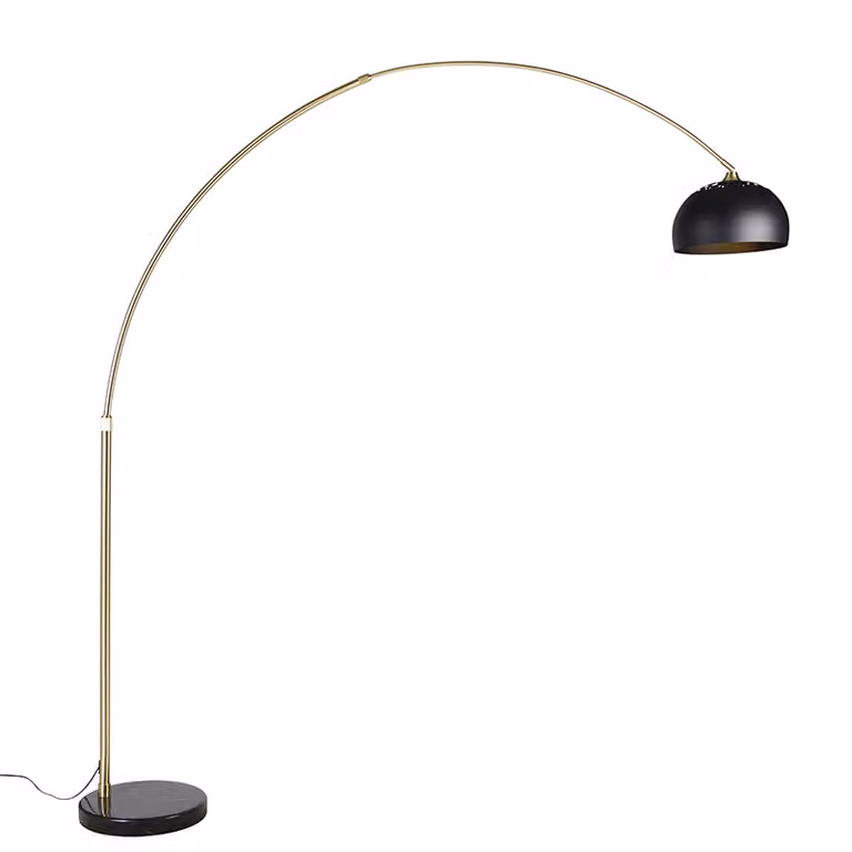 Lampada a braccio moderna in ottone con base in marmo e paralume nero da 32,5 cm XXL