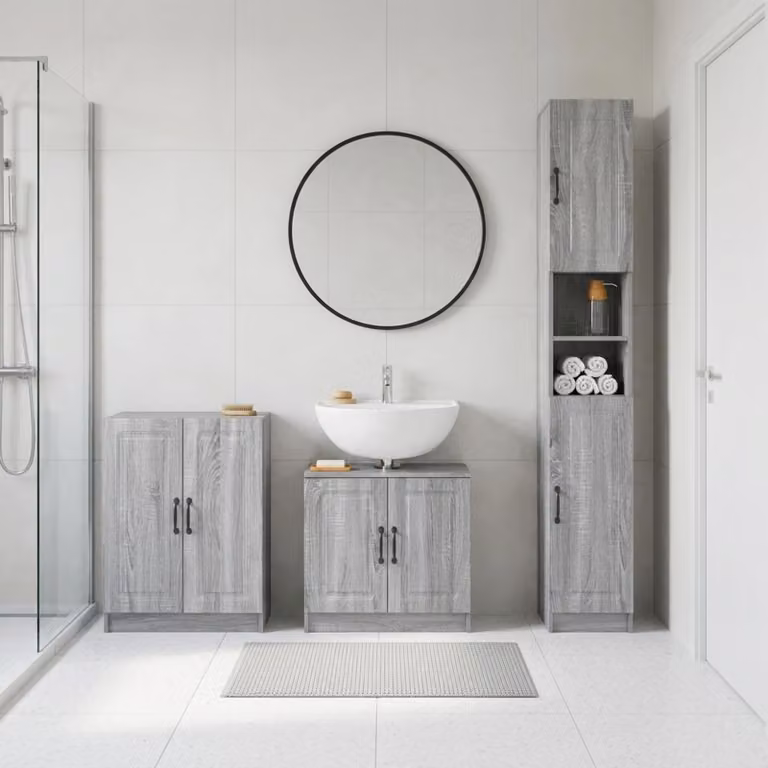 Set di armadietti da bagno moderni vidaXL UTRECHT in 3 pezzi, colore grigio, finitura opaca