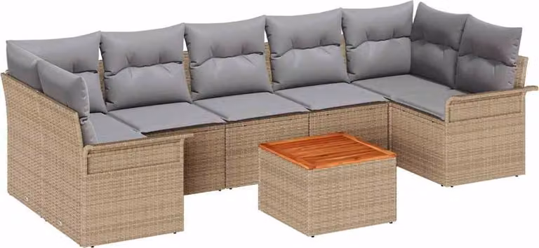 Set Divano da Giardino con cuscino 8 pcs Beige polyrattan