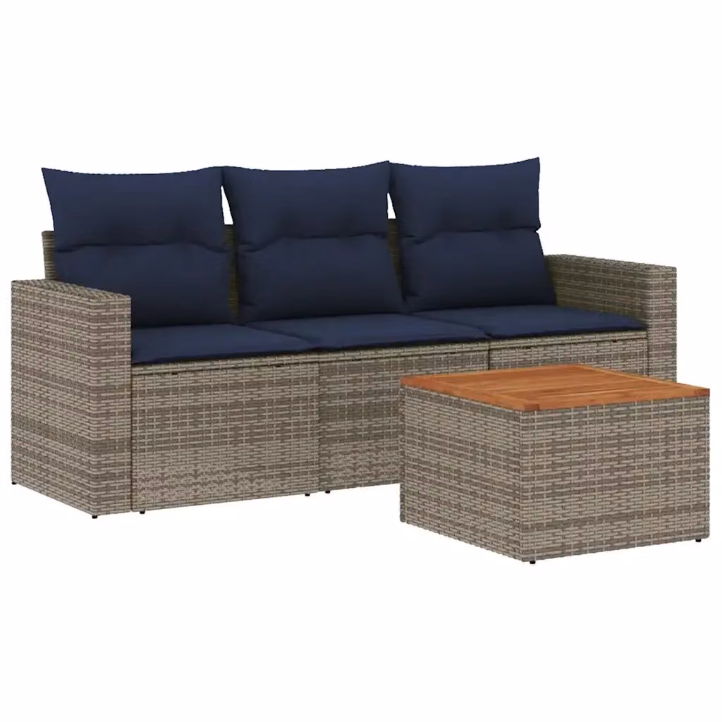 Set di divani da giardino vidaXL 4 pezzi in polyrattan grigio con cuscini e tavolino da esterno – 2