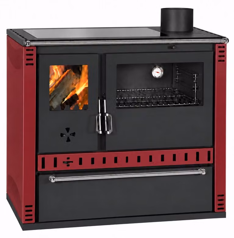 Cucina a legna PRITY GTD FS G DR 10,9 kW, Bordeaux, forno destro