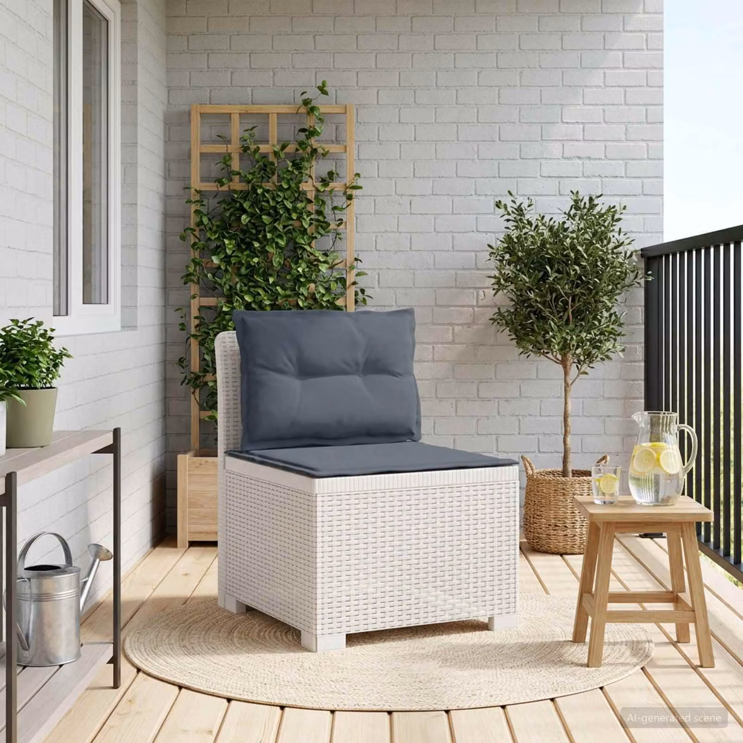 vidaXL Divano da Giardino a 1 Posto con Cuscini in Effetto Rattan Bianco e Grigio