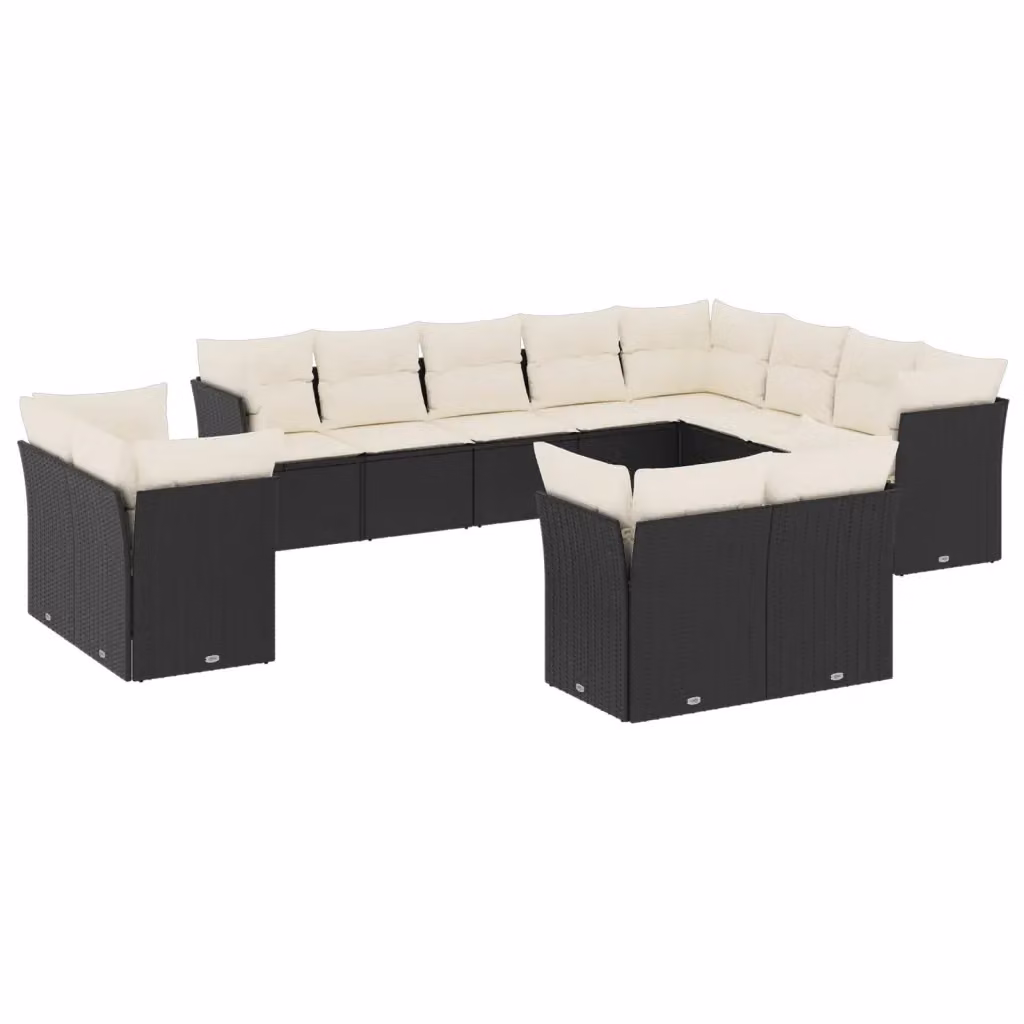 Set di Divani da Giardino VIDAXL a Forma di U in Polyrattan Nero con Cuscini, 12 Pezzi – 2